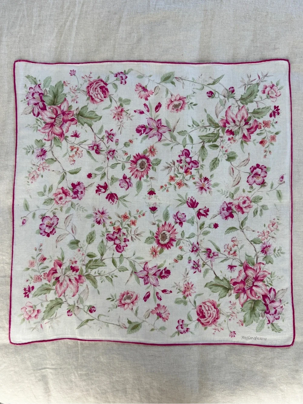 Vintage YSL Romantic Pink Floral Rose Cotton Bandana Scarf Made in Japan - Picture 3 of 9